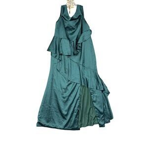 ChicSew Dress Womens 22 Emerald Green Satin‎ Evening Gown Ruffle Asymmetrical